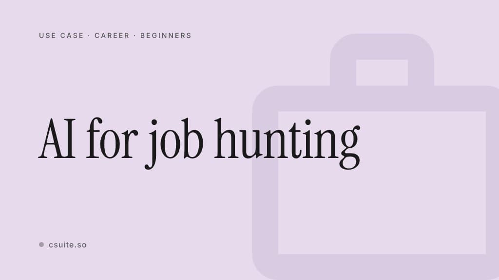 AI for job hunting: title card on a soft lavender background with a faint briefcase silhouette on the right.