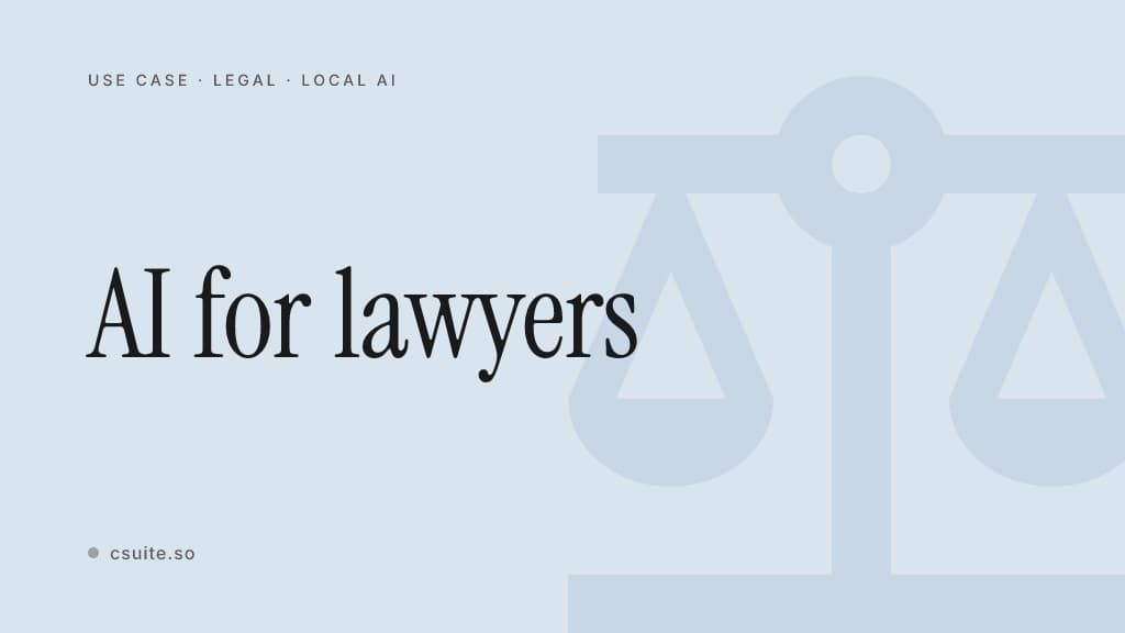 AI for lawyers: title card on a soft light-blue background with a faint scales-of-justice silhouette on the right.