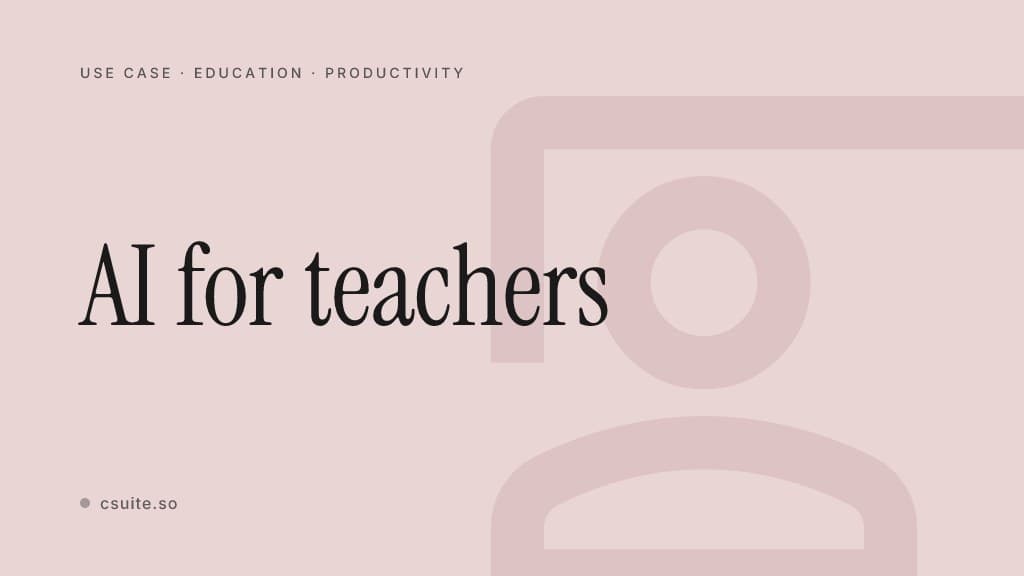 AI for teachers: title card on a soft dusty-rose background with a faint presenter silhouette on the right.