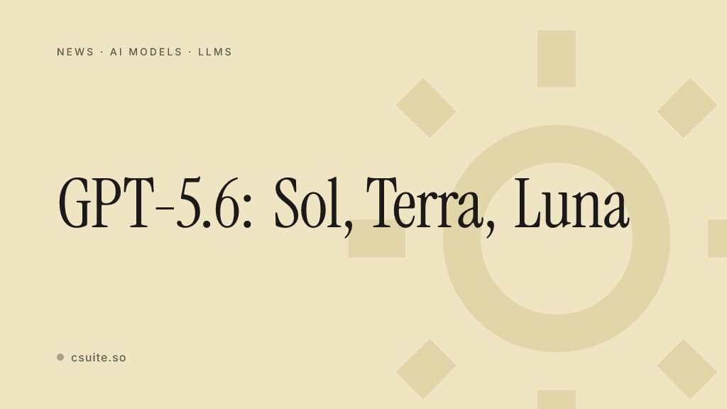 GPT-5.6: Sol, Terra, Luna: title card on a soft butter background with a faint sun silhouette on the right.