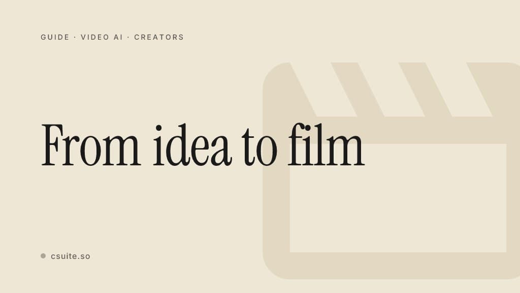 From idea to film: title card on a soft background with a faint movie-clapper silhouette on the right.