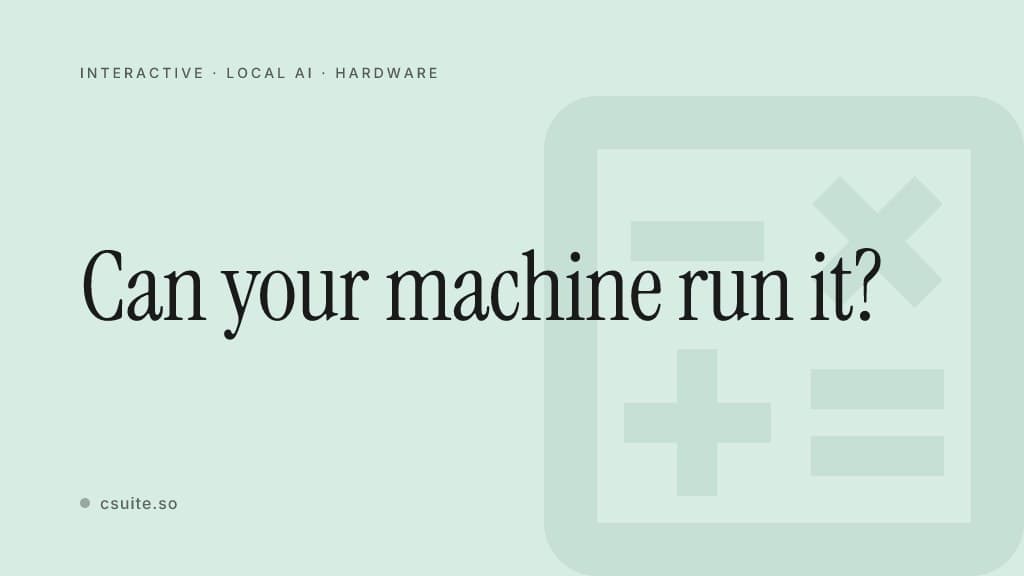 Can your machine run it: title card on a soft mint background with a faint calculator silhouette on the right.