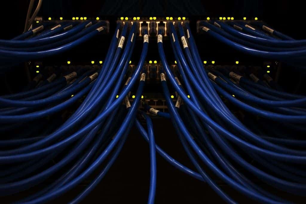 A dense, knotted bundle of blue wires.