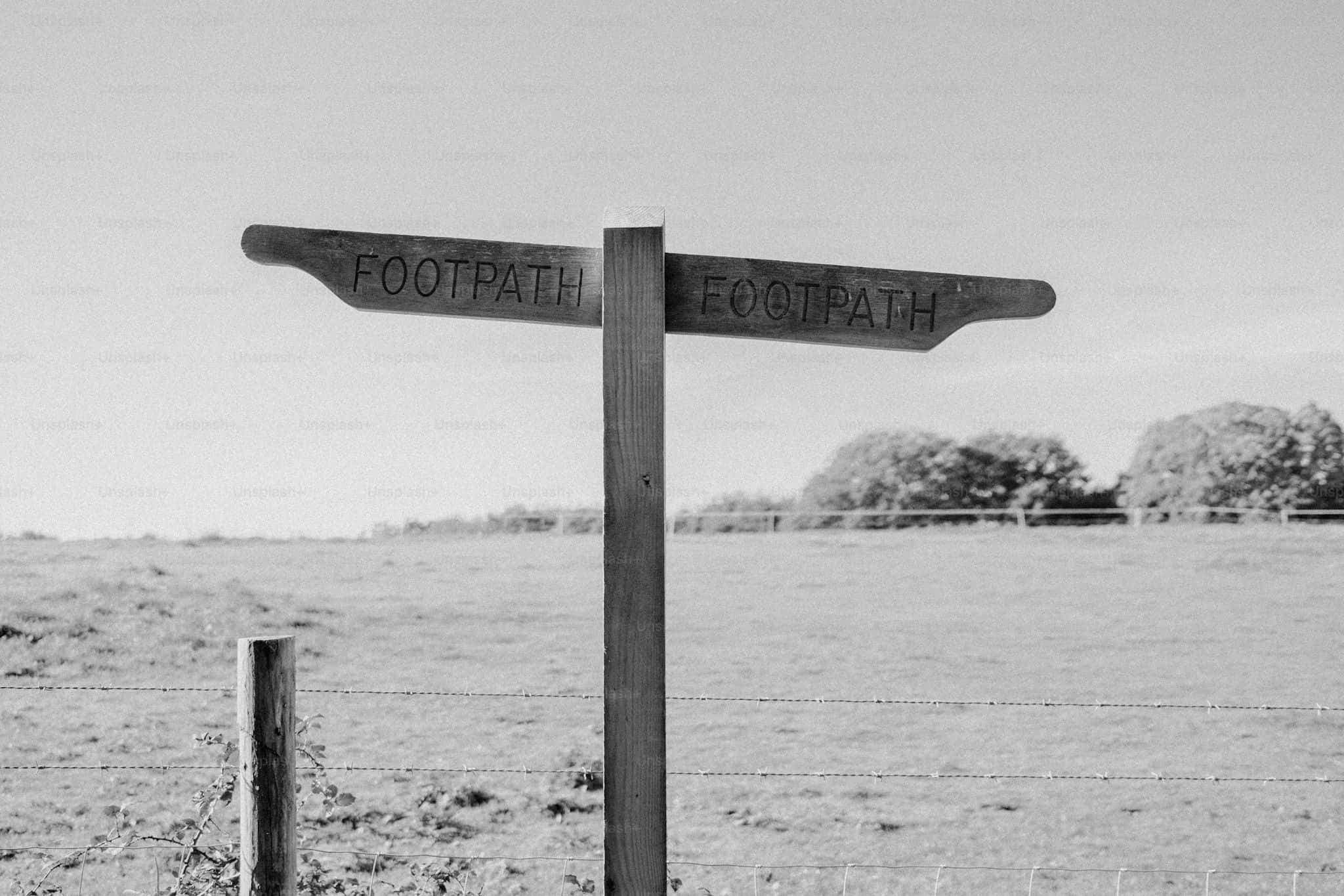 A wooden signpost in a green field pointing in several directions.