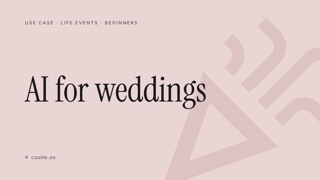 AI for weddings: title card on a soft dusty-rose background with a faint celebration silhouette on the right.
