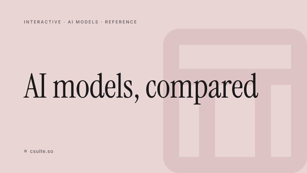 AI models, compared: title card on a soft dusty-rose background with a faint table-chart silhouette on the right.