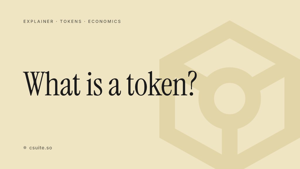 What is a token — title card on a soft butter background with a faint tag silhouette on the right.